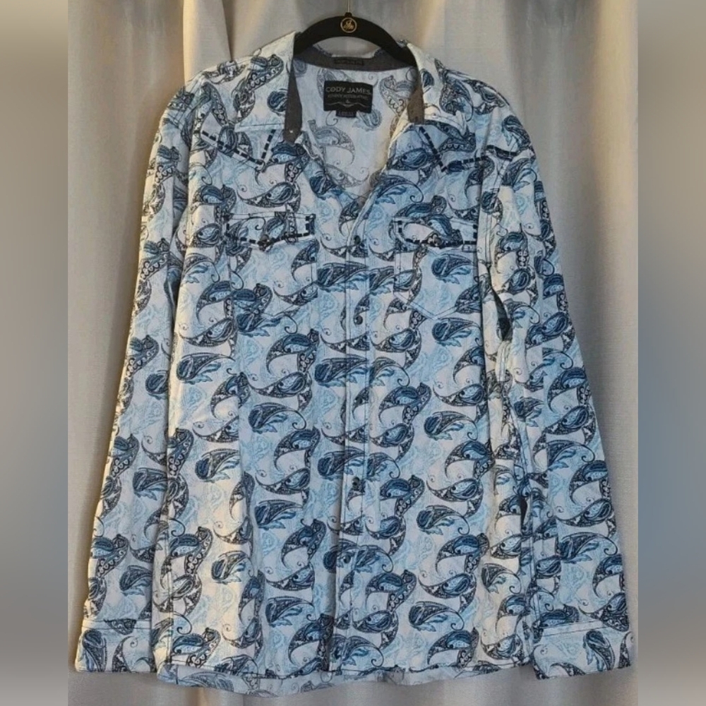 Cody James Pearl Snap Western Shirt Men’s XL Blue Paisley Long Sleeve Rodeo